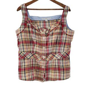 Tommy Hilfiger | Plaid button down pleated tank L